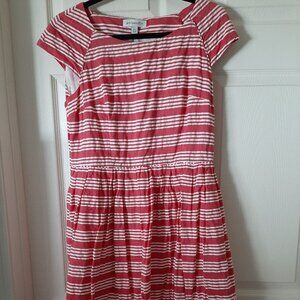 Emily and Fin Claudia dress in red stripes, size large